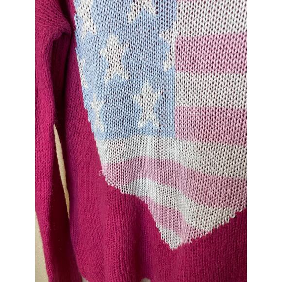 Wildfox White Label Preppy Hot Pink Knit Heart Flag Graphic Sweater Medium - Picture 12 of 12